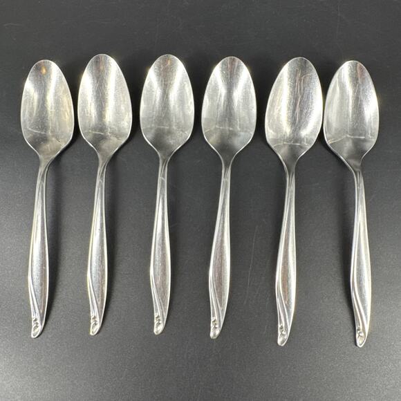 Wm A Rogers Oneida Surf Club Stainless Oval Teaspoons Lot of 6 - Picture 1 of 9